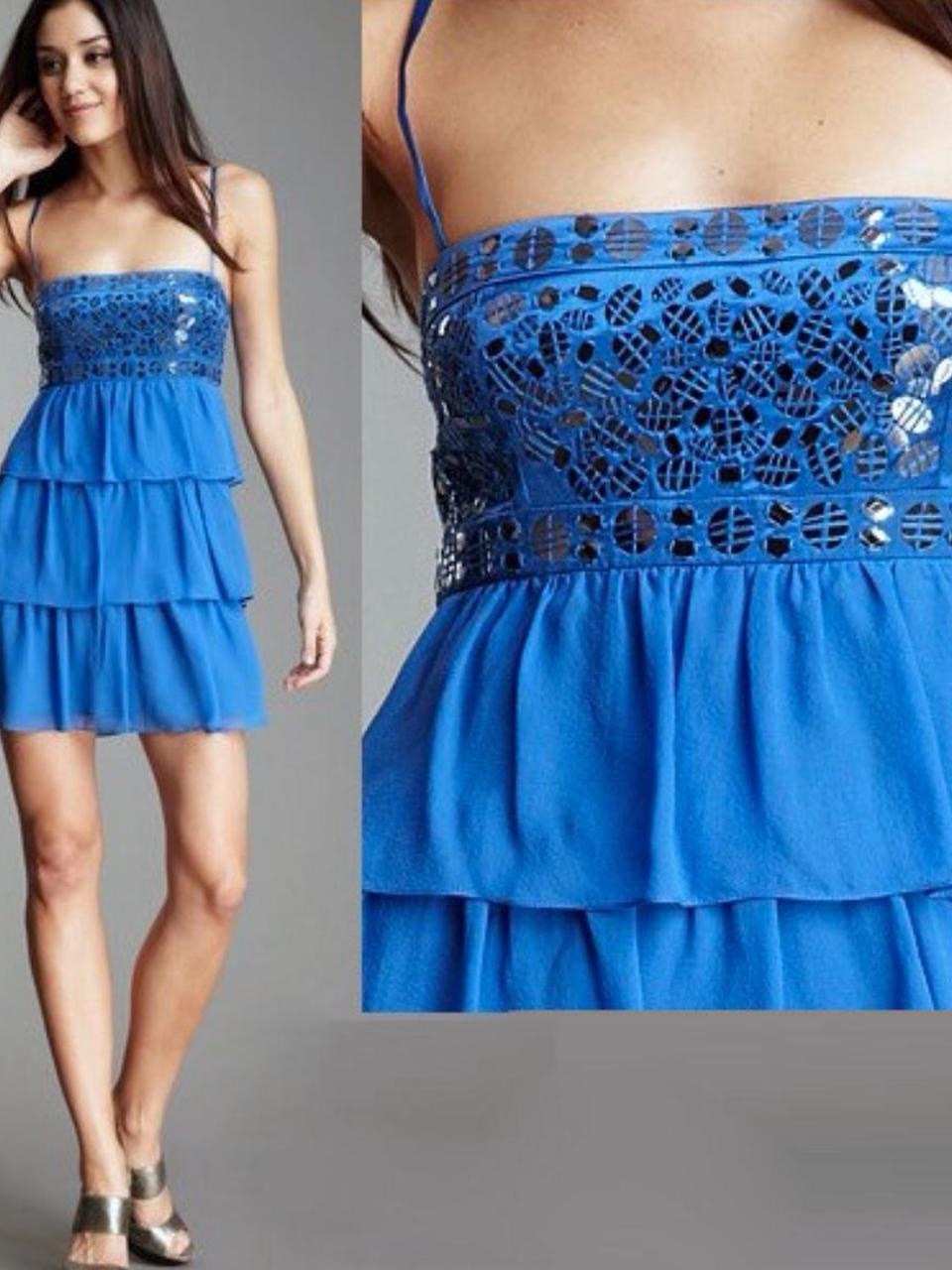 Bcbgmaxazria Tiered Blue Mirrored Dress - 8